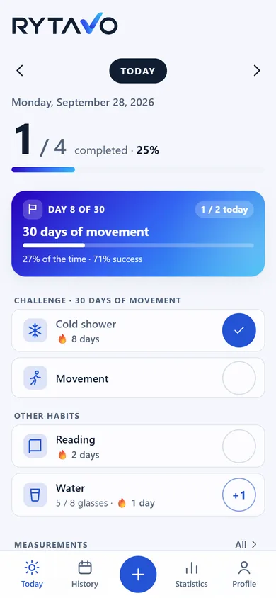 The RYTAVO Today screen on a phone